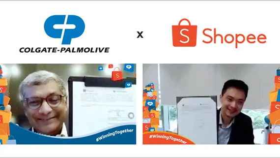 Photo from Shopee. Mukul Deoras, president of Colgate-Palmolive APAC and Chris Feng, chief executive officer of Shopee, at the virtual MoU signing ceremony.