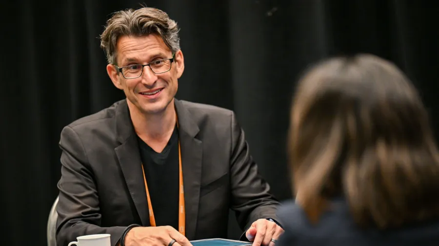 Dr Rowland Illing, Director & Chief Medical Officer, International Public Sector Health, Amazon Web Services, speaking with reporters. Photo from AWS