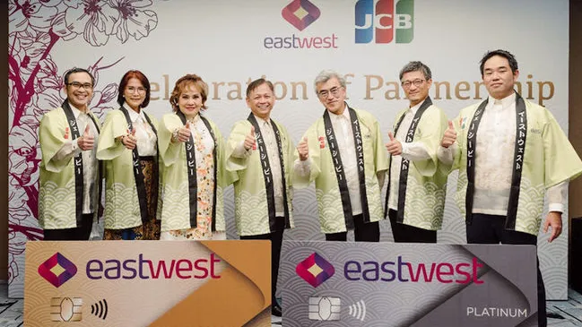 Representatives of EastWest Bank and JCB International during the MOU signing at Hotel Okura Manila.
