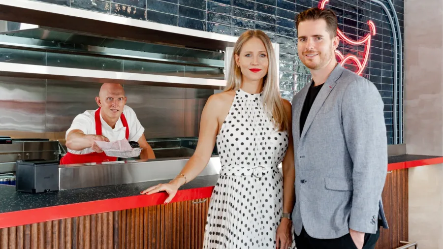 (L to R) Head Chef Scott Findlay with Flave husband and wife co-founders Stuart & Samantha Cook.