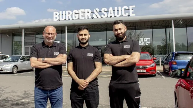 L to R: Anthony Round, Franchise Director, Saad Masood, founder of Burger & Sauce, and Subhan Munir, Franchisee. /Burger & Sauce