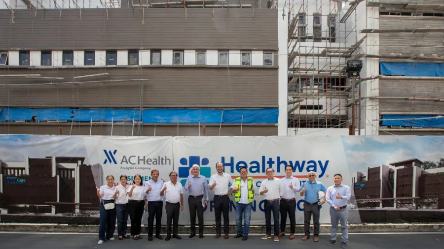 (L to R): Dr. Kaye Recto, Corporate Strategy and Development, AC Health; Ms. Ruby Chiong, Chief Finance Officer, Healthway Cancer Care Hospital; Ms. Nona Ong, Chief Operating Officer, Healthway Cancer Care Hospital; Mr. Jimmy Ysmael, President and CEO, Healthway Philippines, Inc.; Mr. Bong Consing, President & CEO, Ayala Corporation; Mr. Fernando Zobel de Ayala, Adviser to the Board, Ayala Corporation; Mr. Paolo Borromeo, President and CEO, AC Health; Engr. Art Carlos, President, Constech Management Group, Inc.; Ar. Dan Lichauco, Managing Partner, Archion Architects; Mr. RJ Recio, Corporate Strategy and Development Head, AC Health; Mr. Jay Simeon, Supply Chain and Facilities Management Head, Healthway Cancer Care Hospital; Mr. Archie Guinto, Facilities Manager, Healthway Cancer Care Hospital. /Ayala Health Corp