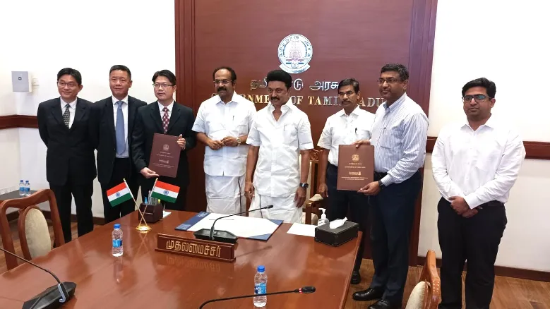 Pou Chen and the government of Tamil Nadu held a MoU signing ceremony on 17 April. (Image source: Guidance Tamil Nadu)