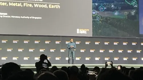Ravi Menon speaking at the Singapore Fintech Festival in November 2022.