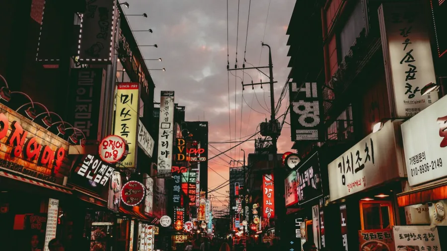 A street in South Korea at nighttime. (Photo by Sava Bobov via Unsplash).