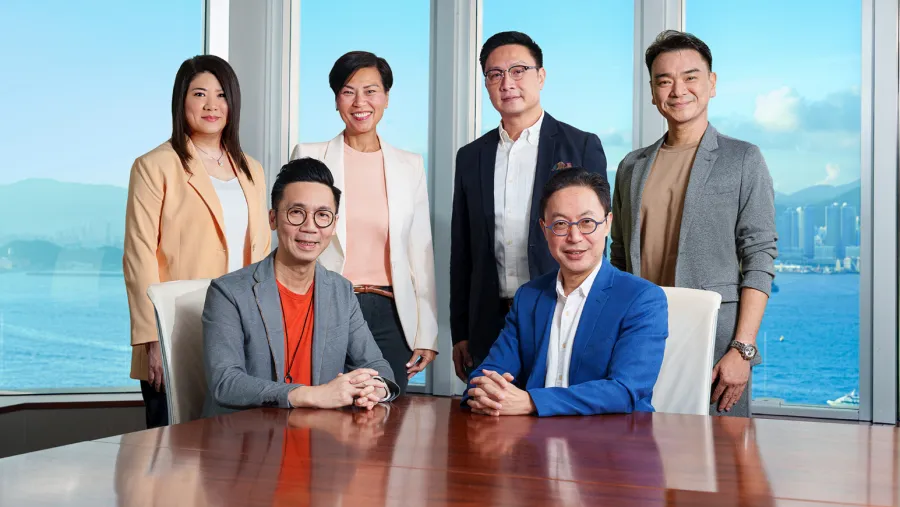 (Back to front, left to right) Vera Chow, Chief Executive Officer, Club Care; Monita Leung, Chief Executive Officer, Digital Ventures, HKT; Paul Tse, Chief Marketing and Digital Officer, FWD Hong Kong & Macau; Chapman Lam, Assistant Vice President, Partnership, FWD Hong Kong; Clive Chow, Chief Operating Officer, The Club; and Jeffrey Chan, Vice President, Marketing and Communications, FWD Hong Kong