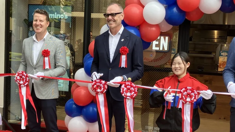 APAC CEO Josh Kilimnik, DPE Group CEO and Managing Director Don Meij and Domino’s Koto Furuishiba Store Manager. /Domino's