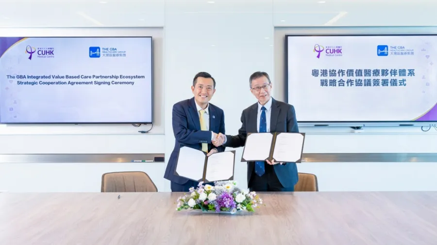 Dr Felix LEE, Co-Chief Executive Officer of the GBAH Group (left) and Dr Hong FUNG, Chief Executive Officer of CUHKMC (right). /GBA Healthcare Group