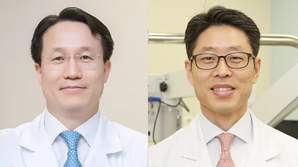 Photo from Asan Medical Center, showing (left to right) Professors Dok Hyun Yoon and Hyungwoo Cho of the Division of Oncology