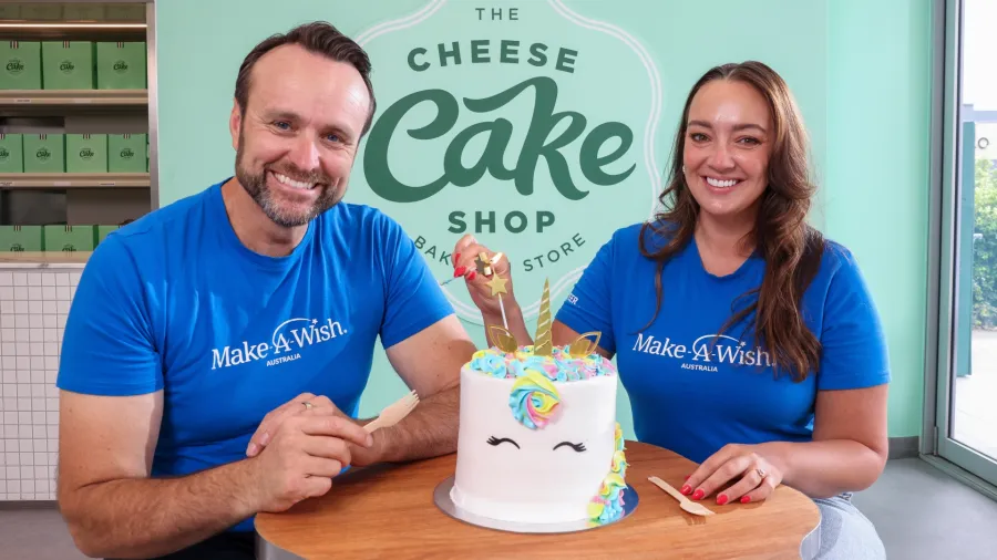 Scott Bush, CEO of The Cheesecake Shop and Sally Bateman, CEO of Make-A-Wish Australia. /Press photo.