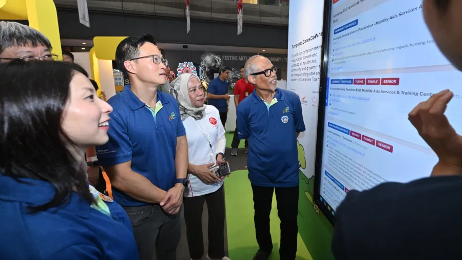 A demonstration of the TampinesCaresGoWhere website at the Healthier Together @ Tampines event.