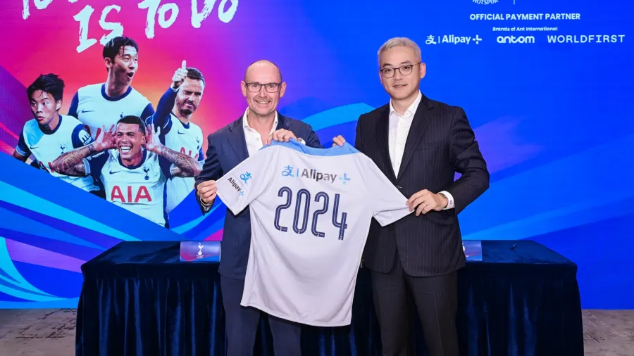 Scott Munn (left), Chief Football Officer, Tottenham Hotspur and Yang Peng (right), CEO, Ant International signed a three-year partnership on Thursday.