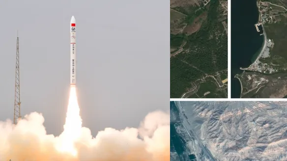 (Left: The launch scene of the “HKUST-FYBB#1” Satellite. Right: The imagery taken by “HKUST-FYBB#1” Satellite. (Source: HKUST)