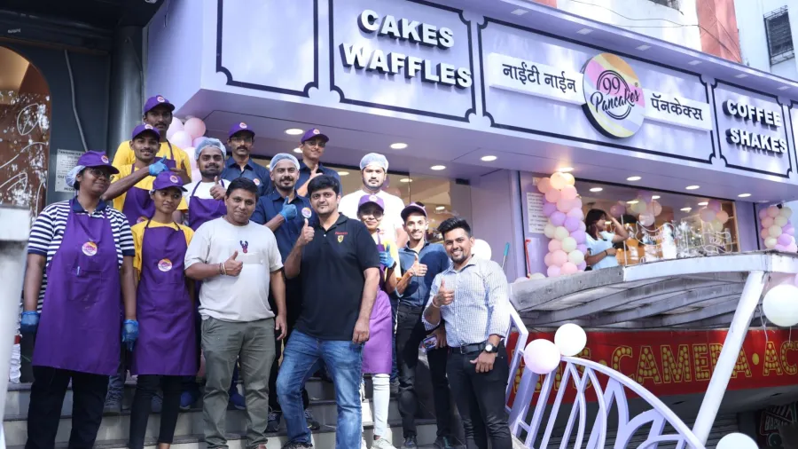 Vikesh Shah, Founder, 99 Pancakes (in white) along with his team at 99 Pancakes outlet. /99 Pancakes