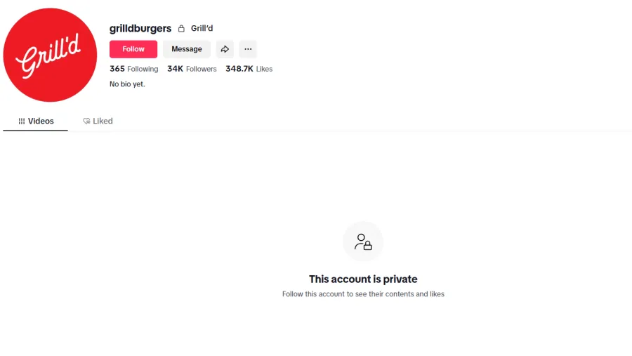 Screenshot of Grill'd TikTok page.