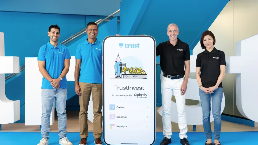 Trust’s Head of Invest Rohit Mulani and Chief Executive Officer Dwaipayan Sadhu, and abrdn Investments’ CEO Asia Pacific Ian Macdonald and Head of Wholesale Southeast Asia Natalie Tan