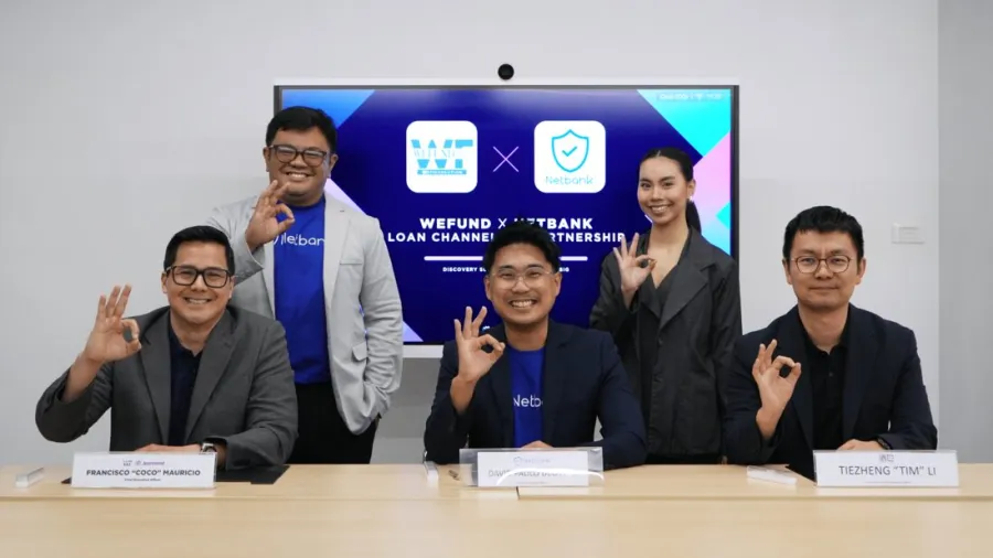 L to R: Francisco “Coco” Mauricio (President and CEO, WeFund Lending Corp.), Amiel De Sotto (Head of Lender, Netbank), David Paulo Dela Paz (Co-founder and CEO, Netbank), Maxine Isabell G. Juan (Business Development Officer, WeFund Lending Corp.), and Tiezheng “Tim” Li (Chief Executive Officer, FinVolution)
