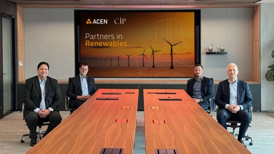 (from L-R): Eric Francia, President & CEO, ACEN; Patrice Clausse, Group Chief Investment Officer, ACEN; Rune Damgaard, CEO for Offshore Wind, Philippines, CIP; Robert Helms, Partner, Growth Market Funds – Investment Team, CIP. Photo from press release.