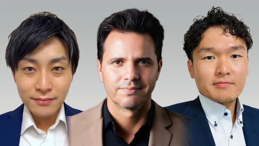 /Keisuke Yano, senior deputy manager at Sompo; Daniel Kashmir, Momentick CEO; Takahiro Okazaki, programme manager for GHG management at JGC.