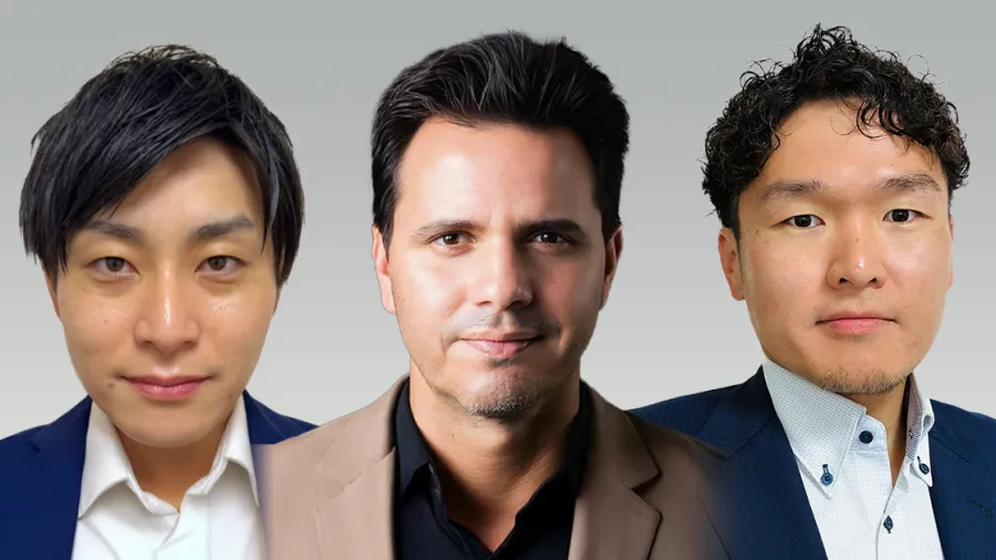 /Keisuke Yano, senior deputy manager at Sompo; Daniel Kashmir, Momentick CEO; Takahiro Okazaki, programme manager for GHG management at JGC.