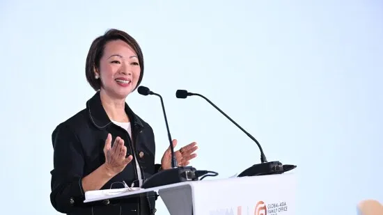 Ms Foo Mee Har, CEO of the Wealth Management Institute (WMI), delivering the welcome remarks at the Owner's Symposium in WMI's Global-Asia Family Office Summit 2025 (Photo courtesy of WMI)